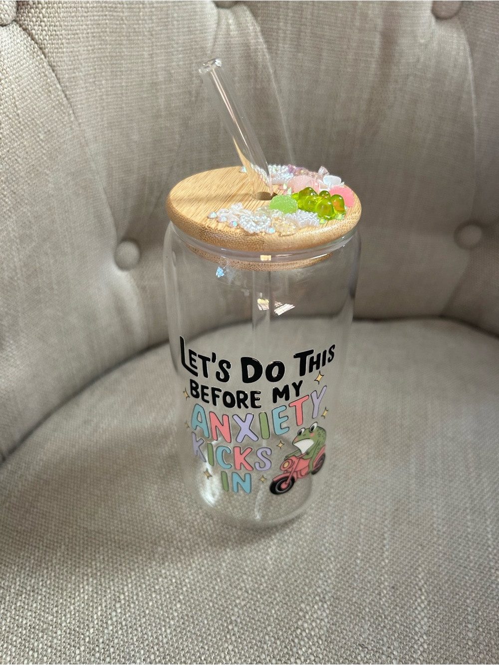 Let’s Do This Before Anxiety Kicks In Junk Jewel Bamboo Lid Glass Tumbler Gift